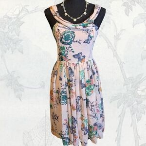 Hell Bunny Pink Floral And Butterfly Midi Dress